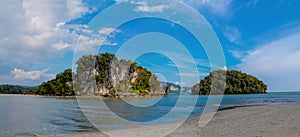 Limestone islands in Krabi Ao Nang bay, Thailand photo